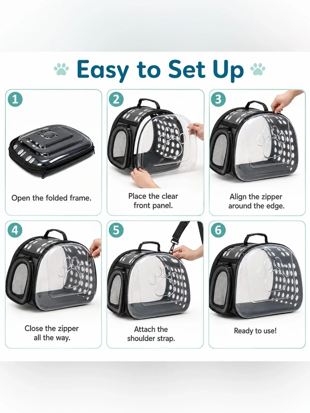 Transparent Black PET Carrier Backpack with Clear Front!! SHOULDER STRAP ❗️🐾😍